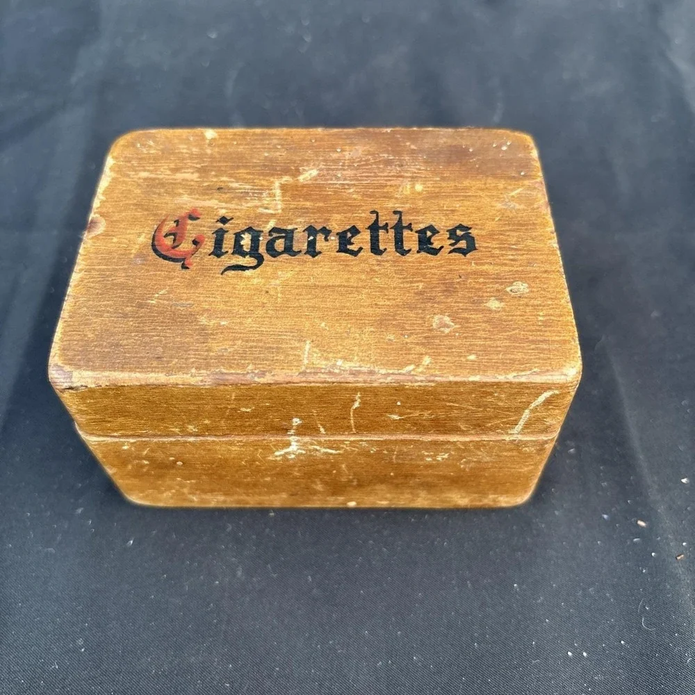 Vintage Wooden Cigarette Box Storage Case Corner Store Joke Graphic